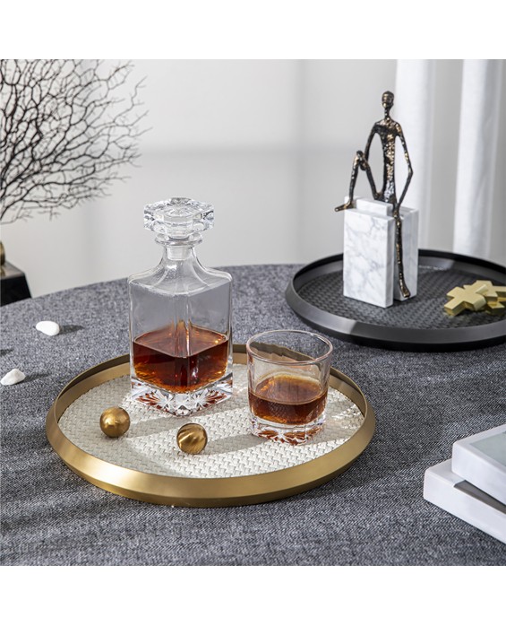Stainless Steel Leather Round Bedside Tray