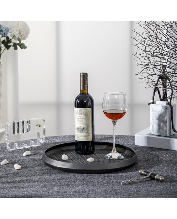 Stainless Steel Leather Round Bedside Tray