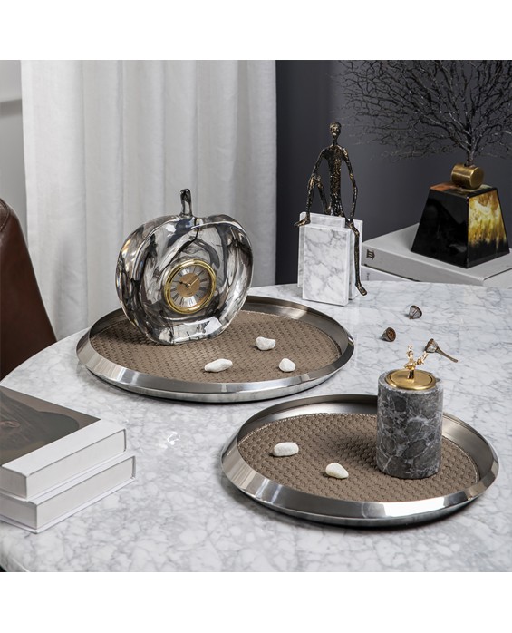 Stainless Steel Leather Round Bedside Tray