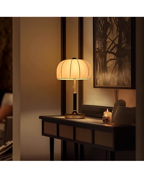 White Wax Solid Wood Bedroom Retro Table Lamp