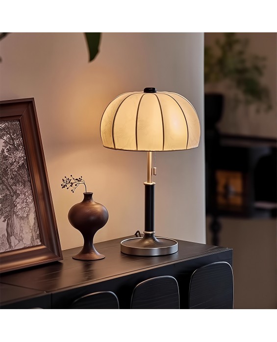 White Wax Solid Wood Bedroom Retro Table Lamp
