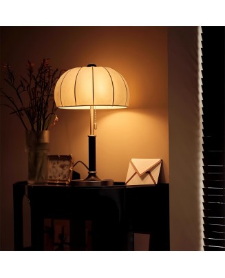 White Wax Solid Wood Bedroom Retro Table Lamp