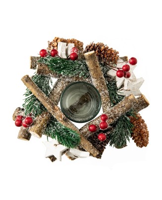 Christmas Pine Cone Wreath Candlestick