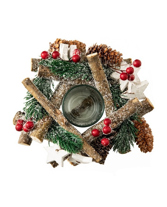 Christmas Pine Cone Wreath Candlestick