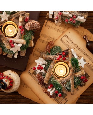 Christmas Pine Cone Wreath Candlestick