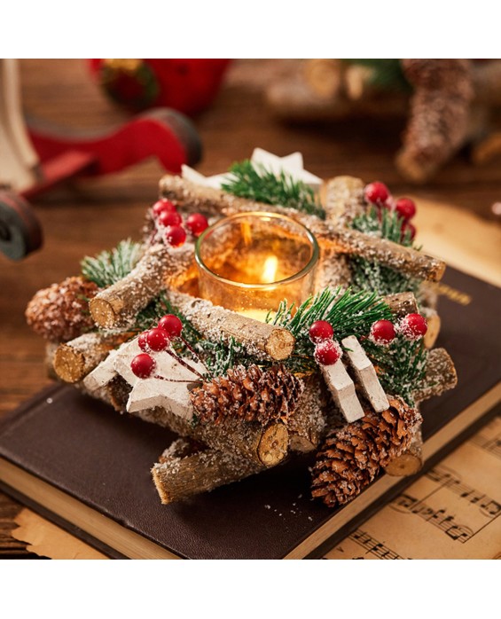 Christmas Pine Cone Wreath Candlestick