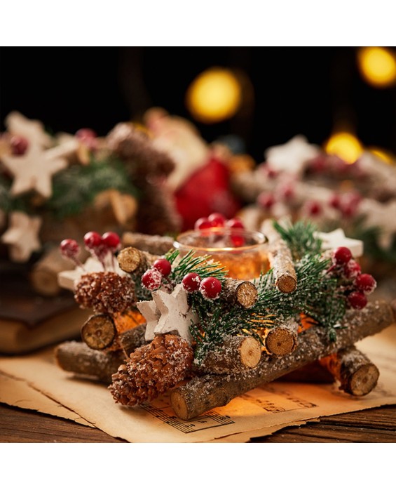 Christmas Pine Cone Wreath Candlestick