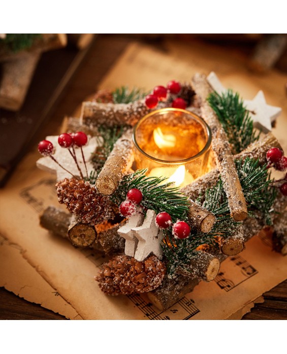 Christmas Pine Cone Wreath Candlestick