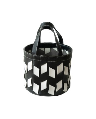 Black And White Leather Woven Dirty Clothes Basket