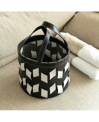 Black And White Leather Woven Dirty Clothes Basket