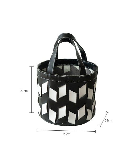 Black And White Leather Woven Dirty Clothes Basket