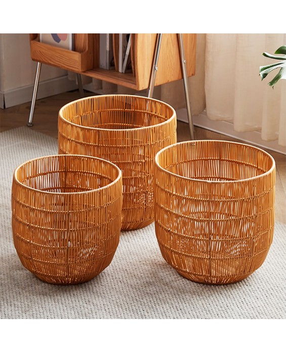 Round Hollow Rattan-Like Dirty Clothes Basket