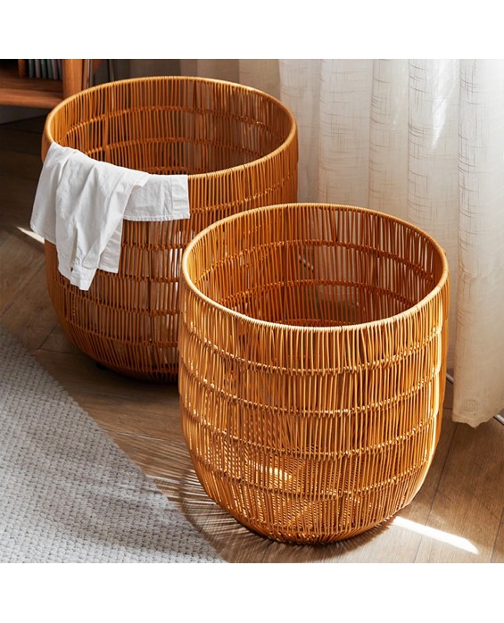 Round Hollow Rattan-Like Dirty Clothes Basket
