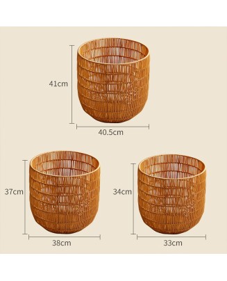 Round Hollow Rattan-Like Dirty Clothes Basket