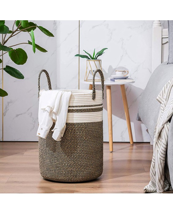 Cotton Rope Color Matching Woven Dirty Clothes Basket