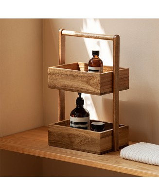 High-Quality Double-Layer Solid Wood Storage Rack