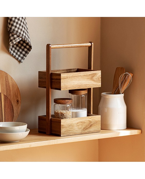 High-Quality Double-Layer Solid Wood Storage Rack