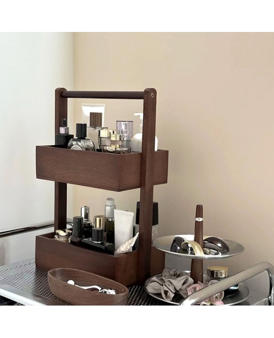 High-Quality Double-Layer Solid Wood Storage Rack