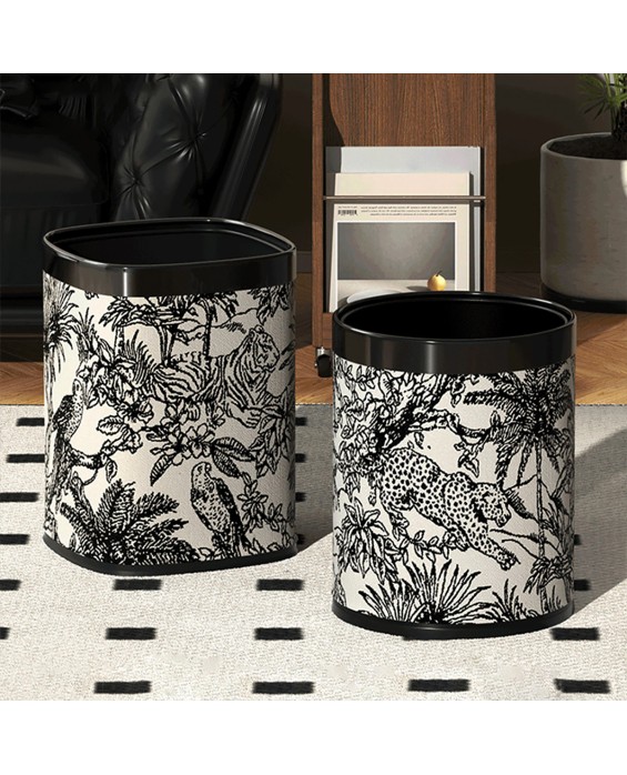 Jacquard Leather Double-Layer Trash Can