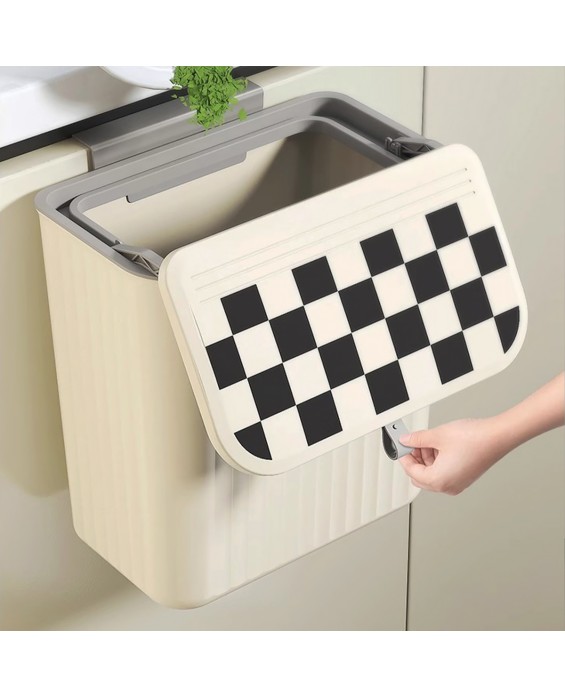 Checkerboard Wall-Mounted Trash Can