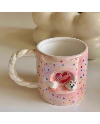 Cute Pearlescent Embossed Puppy Mug