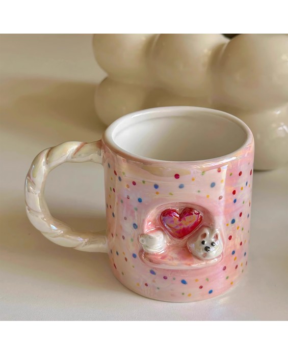 Cute Pearlescent Embossed Puppy Mug