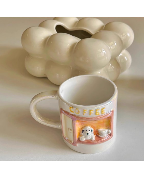 Cute Pearlescent Embossed Puppy Mug