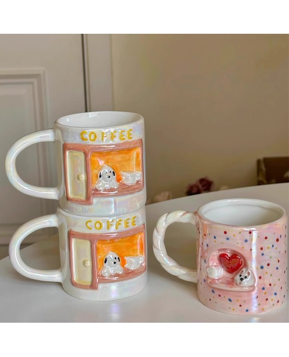 Cute Pearlescent Embossed Puppy Mug