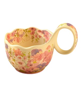 Flowery Curved Handle Mug