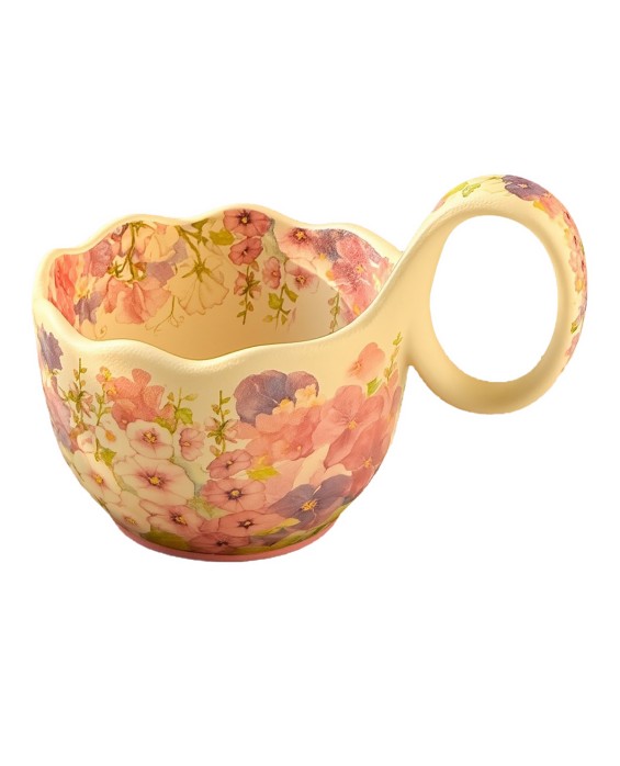 Flowery Curved Handle Mug