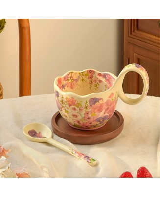Flowery Curved Handle Mug