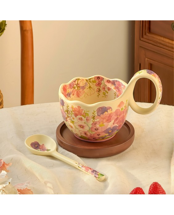 Flowery Curved Handle Mug