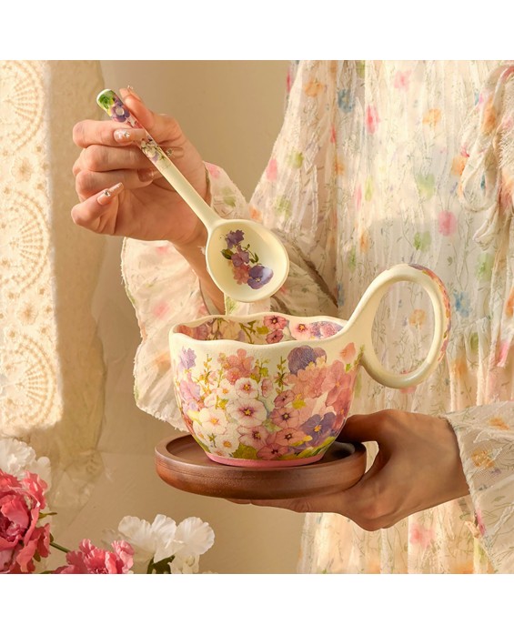 Flowery Curved Handle Mug