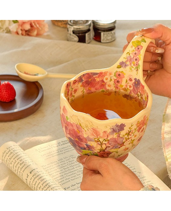 Flowery Curved Handle Mug