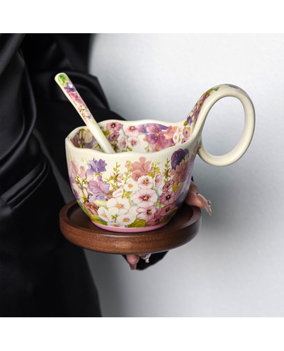 Flowery Curved Handle Mug