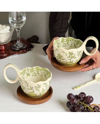 Green Lily of the Valley Curved Handle Mug
