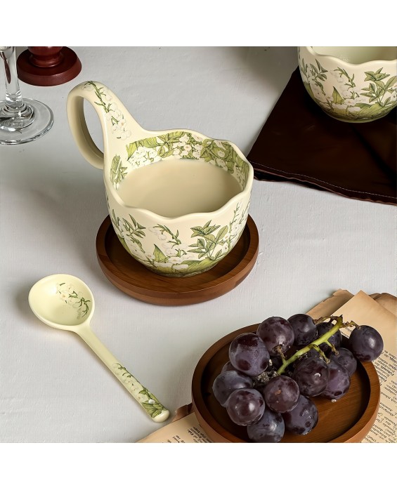 Green Lily of the Valley Curved Handle Mug