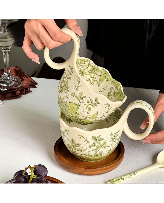 Green Lily of the Valley Curved Handle Mug