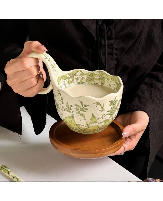 Green Lily of the Valley Curved Handle Mug
