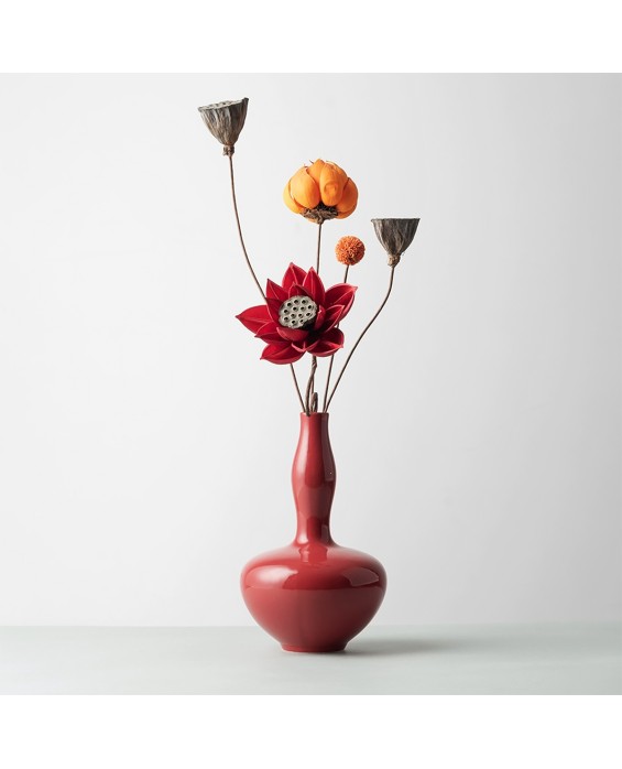 Red Glaze Porcelain Long-Necked Gourd Vase
