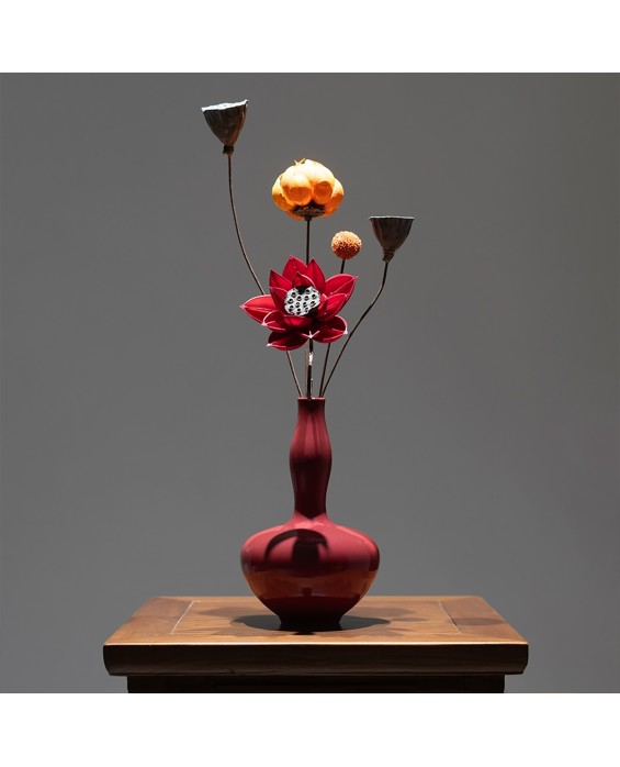 Red Glaze Porcelain Long-Necked Gourd Vase